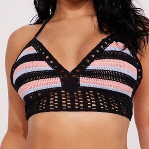 Striped Black and Pink Bikini Top